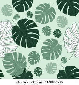 Botanical seamless pattern. Pastel vintage theme. Monstera plant leaf from tropical forests isolated. Can be used for greeting cards, flyers, invitations, web design, fashion, to everything.