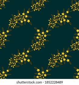 botanical seamless pattern of plants and flowers for fabric, paper. Vector stock illustration eps10. 