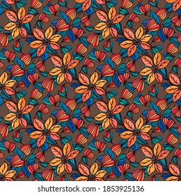 botanical seamless pattern of plants and flowers for fabric, paper. Vector  illustration eps10. 