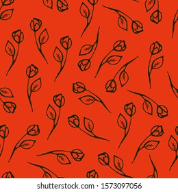 Botanical seamless pattern. Rose buds on an orange background. Vector. Decor element for fabric, covers, gift paper.