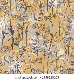 Botanical seamless pattern in rustic style.