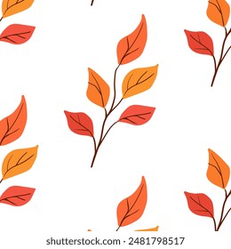Botanical seamless pattern. Simple Plant. Simple orange plant. White background. Decorative ornament in Scandinavian style. Hand drown. vector 