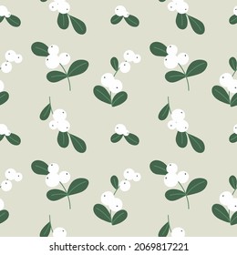 Botanical seamless pattern with snowberry hand-drawn for cover, background, wrapping paper, print, fabric. Vegetable theme. Vector.