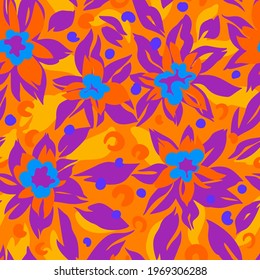 Botanical seamless pattern with stylized flowers. Trendy flat design.