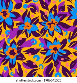 Botanical seamless pattern with stylized flowers. Trendy flat design.