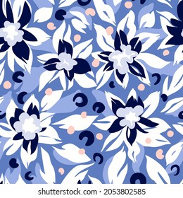 Botanical seamless pattern with stylized flowers. Trendy flat design.