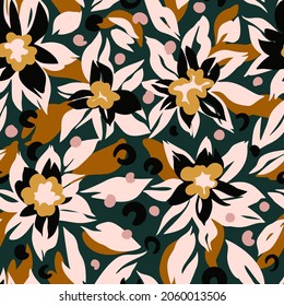Botanical seamless pattern with stylized flowers. Trendy flat design.
