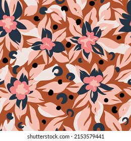 Botanical seamless pattern with stylized flowers. Trendy flat design.