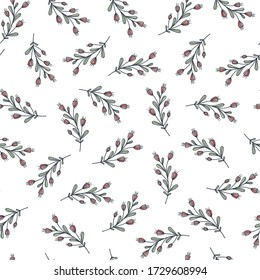 Botanical seamless pattern. Summer flowers. Decorative flower branches isolated on white background. Hand-drawn stylized backdrop for textile, wallpaper, wrapping paper, background flat design. 