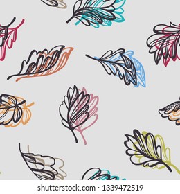 Botanical seamless pattern. Transparent leaves of a tree isolated. Sketch style plane drawing, vector floral background.