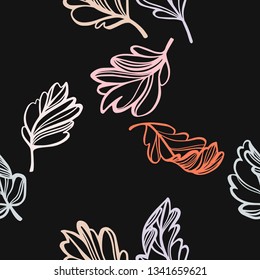 Botanical seamless pattern. Transparent leaves of a tree isolated on black. Sketch style plane drawing, vector floral background.
