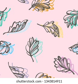 Botanical seamless pattern. Transparent leaves of a tree isolated. Shadow illusion. Sketch style plane drawing, vector floral background.