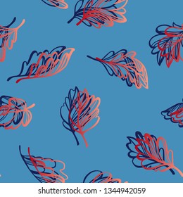Botanical seamless pattern. Transparent leaves of a tree isolated. Shadow illusion. Sketch style plane drawing, vector floral background.