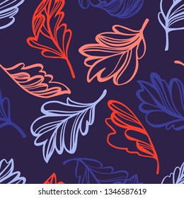 Botanical seamless pattern. Transparent leaves of a tree isolated. Sketch style plane drawing, vector floral background.