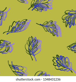 Botanical seamless pattern. Transparent leaves of a tree isolated. Shadow illusion. Sketch style plane drawing, vector floral background.