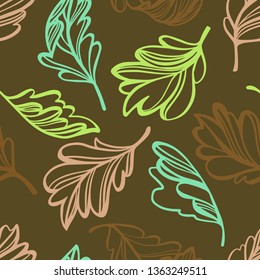 Botanical seamless pattern. Transparent leaves of a tree isolated. Sketch style plane drawing, vector floral background.