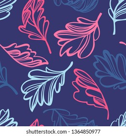 Botanical seamless pattern. Transparent leaves of a tree isolated. Sketch style plane drawing, vector floral background.