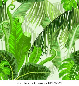 Botanical seamless pattern with tropical trees