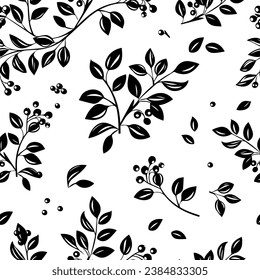 Botanical seamless pattern of twigs with leaves. hand drawing. Not AI, Vector illustration