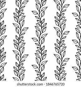 Botanical seamless pattern of twigs.vector Doodle hand drawn contour illustration
