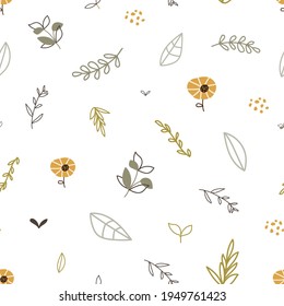 Botanical seamless pattern vector illustration with butterfly and dragonfly on white background for kids apparel, fabric, textile, nursery room decoration, wrapping paper, and print design.