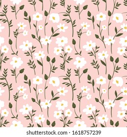 Botanical seamless pattern with wild  flowers in pastel colors.  print pattern