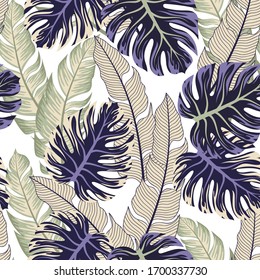 Botanical seamless tropical pattern with bright plants and flowers on a white background. 
Seamless exotic pattern with tropical plants. Beautiful seamless vector floral pattern.