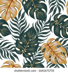 Botanical seamless tropical pattern with colorful plants and leaves on a light background. Exotic wallpaper. Beautiful seamless vector floral pattern. 
Trendy summer Hawaii print.