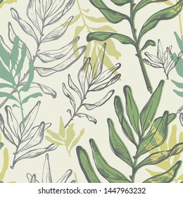 Botanical seamless vector pattern Floral background with leaves