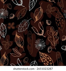 Botanical seamless vector pattern with hand-drawn seedpods. Sketch  illustration.