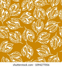 Botanical Seamless Vector Pattern. Mustard Yellow Color  Leaves.