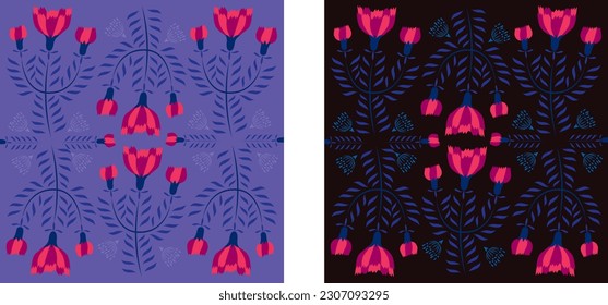 Botanical seamless vector pattern with tropical plants, branches, leaves and flowers. Great for wallpaper, wrapping paper, packaging, textile, fabric, background and other surfaces
