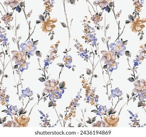 botanical seamless watercolor flower pattern. vector