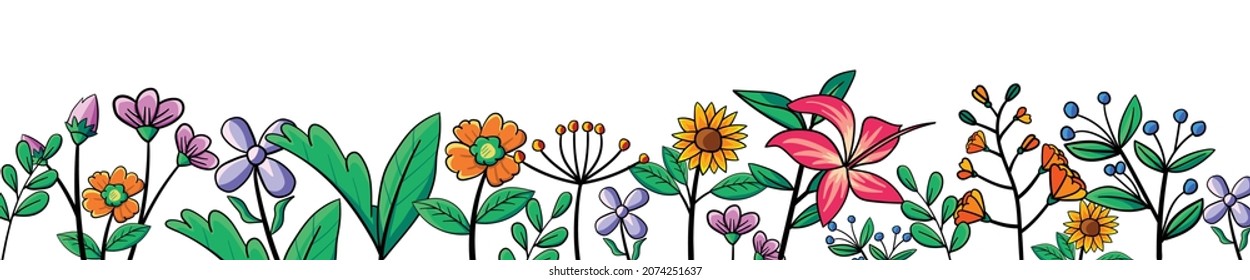 Botanical set of garden floral plants. flowers isolated on white background. colorful vector flat outline illustration