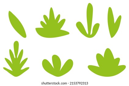 Botanical set of hand-drawn tropical leaves in childish doodle style. Simple natural clip art for decor, space filling when creating children's illustration, cute cartoon pictures. Simple flat vector.