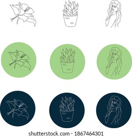 botanical set of linear icons