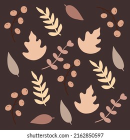 Conjunto botánico de dibujos de paredes vectoriales. Patrón floral y arbolado con forma abstracta Ilustración vectorial.Hojas de café beige marrón blanco