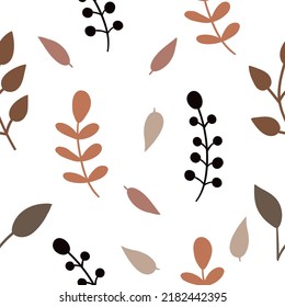 Botanical set of vector wall drawings. Floral and leafy pattern with abstract shape Vector illustration.Brown Beige white coffee leaves