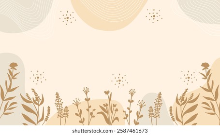 Botanical silhouette banner on brown background. Perfect for branding, invitations, packaging, web design, and nature themed creative projects.