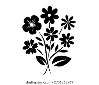 Elementos de silhueta botânica. Os ramos abstratos com folhas e flores em várias formas. Bela ilustração vetorial, adequado para cartões, decorações e vários projetos.	