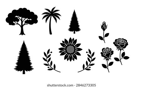 Conjunto Elementos silueta botánica