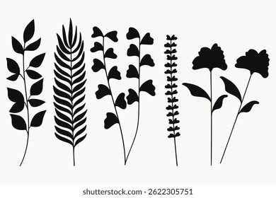 Botanical Silhouette Leaves Collection.Vector illustration
