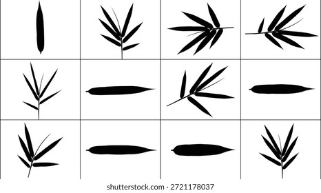 Botanical silhouette vector set of leaves and pods, nature-inspired black shapes for design, pattern, decoration, and classification illustrations