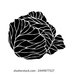 Botanical silhouette, white cabbage stamp. Vector graphics.