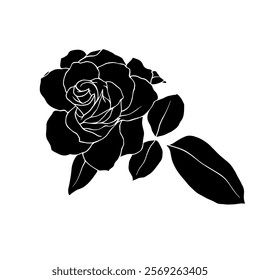 Botanical silhouette,rose flower stamp.Vector graphic.