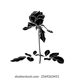 Botanical silhouette,rose flower stamp.Vector graphic.