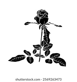 Botanical silhouette,rose flower stamp.Vector graphic.