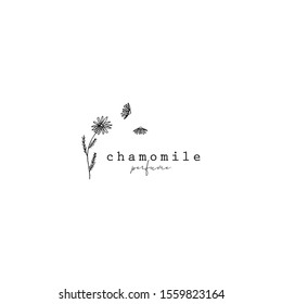 Botanical Simple Hand Drawn Logo with Wild Flower and Leaves. Rustic Logo for spa and beauty salon, boutique, organic shop, wedding, floral designer, photography, cosmetic, hand made. Floral Logo