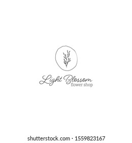 Botanical Simple Hand Drawn Logo with Wild Flower and Leaves. Rustic Logo for spa and beauty salon, boutique, organic shop, wedding, floral designer, photography, cosmetic, hand made. Floral Logo