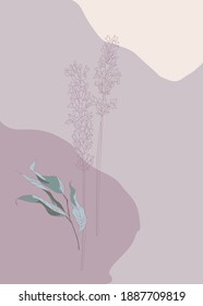  Botanical sketch of lavender flowers with leaves on an abstract background